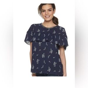 Juicy Couture Floral Print Rhinestone Neck Ruffle Blouse |Size Small|